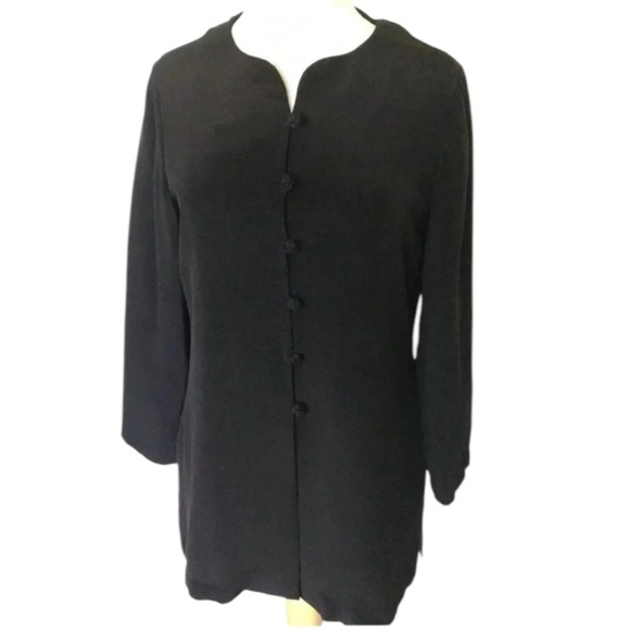 Neiman Marcus Imperial Silk tunic black Chinese knot button long sleeve 6 - Picture 7 of 8